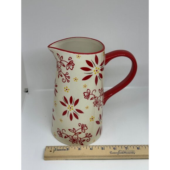 Temp-tations 1.5QT Pitcher Old World Poinsettia Holiday Stoneware 8.5"x8" Retro - Picture 6 of 8